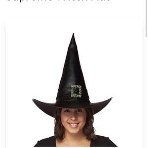 NEW Black Witch Hat with Gold Buckle - Faux Leather-like Material